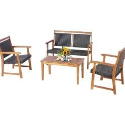 4-teiliges Patio-Rattan-Gesprächsset mit Akazienholzrahmen Sectional Furniture Set für Garten
