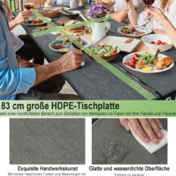 3-teiliges Picknicktisch & Bank-Set mit Holzähnlicher Textur für 8 Personen Grau