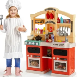 42-Teilige Spielküche Kinderküche mit Dampf- & Kocheffekten Orange 66 x 23 x 83 cm
