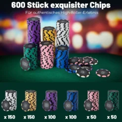 600-teiliges Poker Chip Set 14 Gramm Claytec Chips mit Tragetasche Schwarz