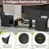 4-teiliges Rattan Gartenmöbel Wicker 2-Sitzer Sofa mit gehärtetem Glas-Couchtisch Schwarz