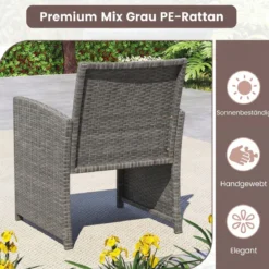 4-teiliges Rattan Gartenmöbel Wicker 2-Sitzer Sofa mit gehärtetem Glas-Couchtisch Grau