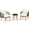 3-teiliges Rattan Terrassenmöbel Set Garten Sitzgarnitur 2 Korbstühle & Glas Beistelltisch & Kissen