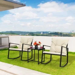 3-Teiliges Schaukel-Bistro-Set Outdoor-Geflechtmöbel-Set Beige