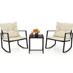 3-Teiliges Schaukel-Bistro-Set Outdoor-Geflechtmöbel-Set Beige