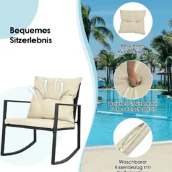 3-Teiliges Schaukel-Bistro-Set Outdoor-Geflechtmöbel-Set Beige
