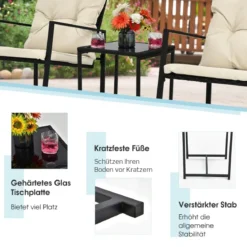 3-Teiliges Schaukel-Bistro-Set Outdoor-Geflechtmöbel-Set Beige