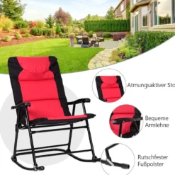 3-teiliges Schaukelliege Liegestühle mit Beistelltisch Gartenliege Rot + Schwarz