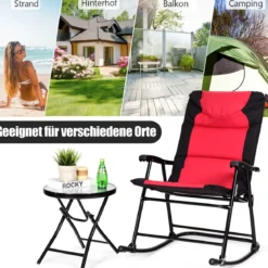 3-teiliges Schaukelliege Liegestühle mit Beistelltisch Gartenliege Rot + Schwarz