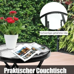 3-teiliges Schaukelliege Liegestühle mit Beistelltisch Gartenliege Rot + Schwarz