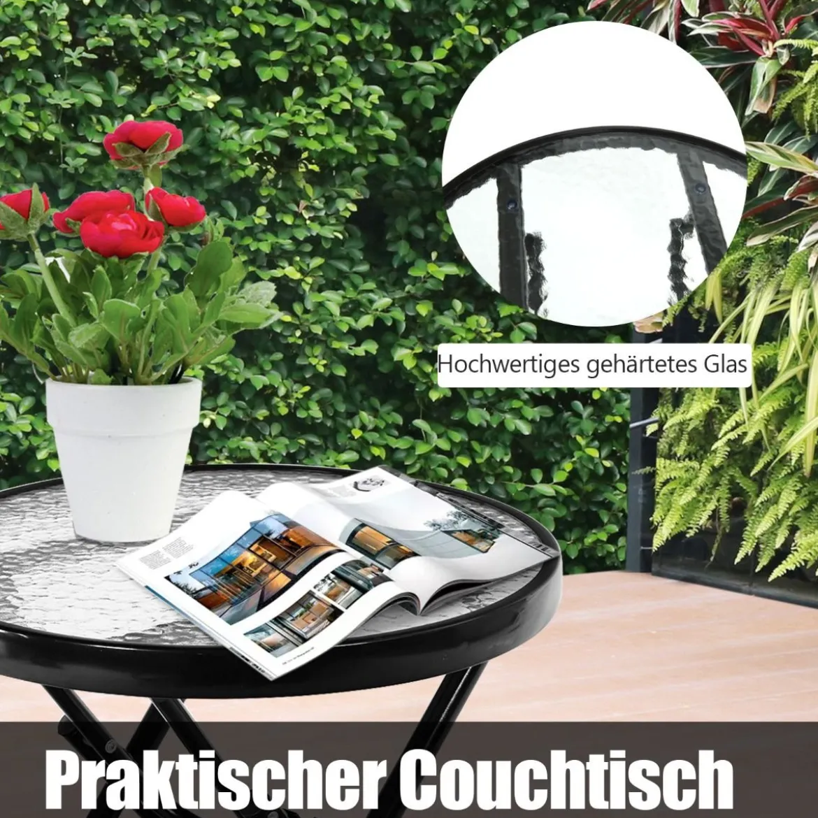 3-teiliges Schaukelliege Liegestühle mit Beistelltisch Gartenliege Rot + Schwarz