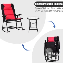 3-teiliges Schaukelliege Liegestühle mit Beistelltisch Gartenliege Rot + Schwarz