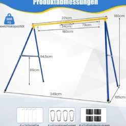 2-Teiliges Schaukel-Set mit Verstellbaren Seilen + Schaukelgestell mit A-Rahmen Set Blau + Gelb