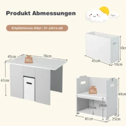 3-Teiliges Set aus Tisch & Stühlen für Kinder 4-in-1 Aktivitätstisch mit 2 Stapelbaren Stühlen Grau & Weiß