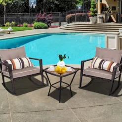3-teiliges Set Rustikales Outdoor-Set mit abnehmbaren Sitzkissen 68 x 77 x 82 cm Braun + Schwarz