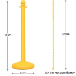 6-teiliges Ständerset aus Kunststoff Absperrpfosten mit 5 abnehmbaren Ketten Ø33 x 98 cm Gelb
