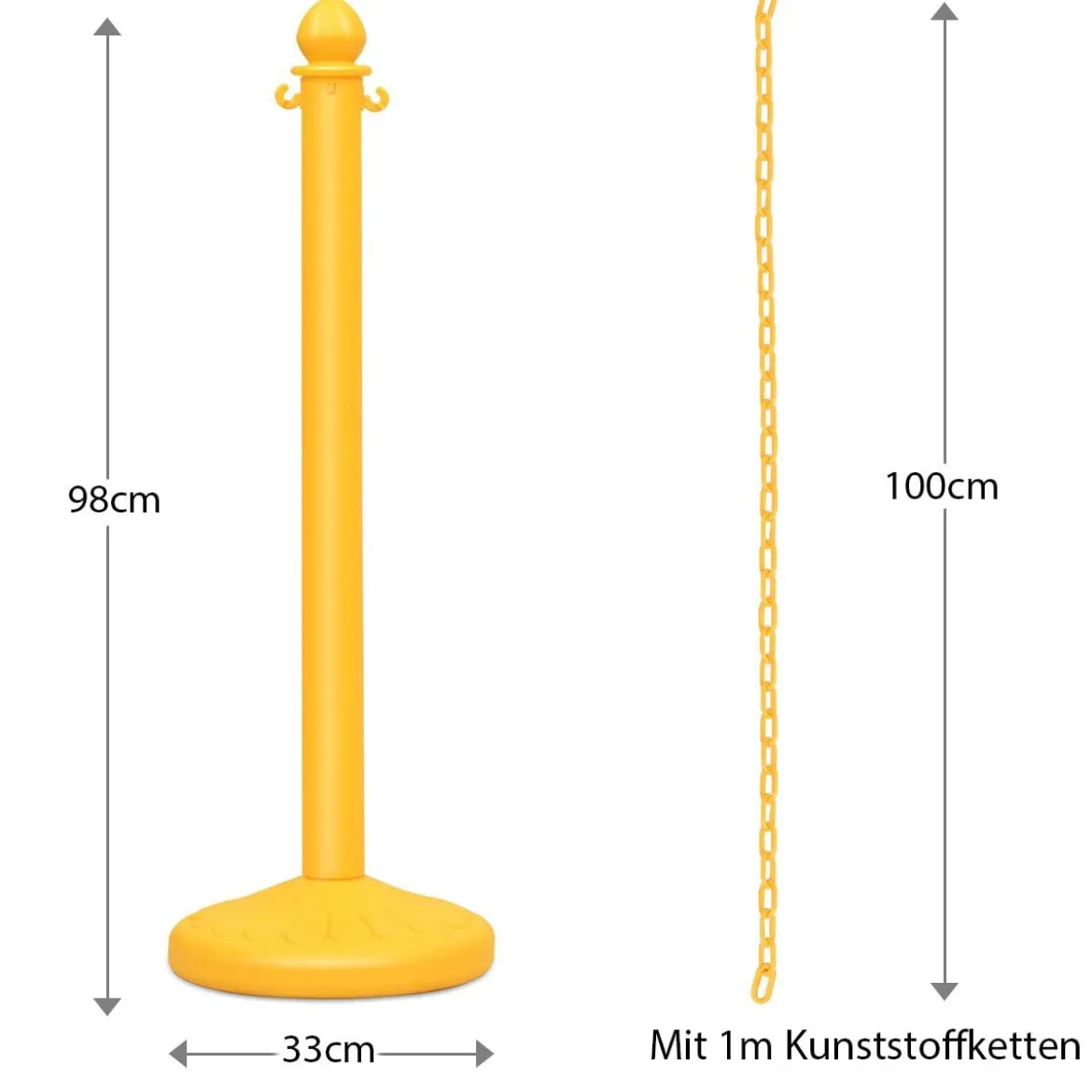 6-teiliges Ständerset aus Kunststoff Absperrpfosten mit 5 abnehmbaren Ketten Ø33 x 98 cm Gelb