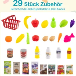 76-teiliges Supermarkt mit Einkaufswagen Kaufladen mit Waage & Scanner Kaufmannsladen Blau