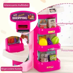 29-teiliges Supermarkt mit Einkaufswagen Kaufladen mit Waage & Scanner Kaufmannsladen Rosa
