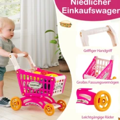 29-teiliges Supermarkt mit Einkaufswagen Kaufladen mit Waage & Scanner Kaufmannsladen Rosa