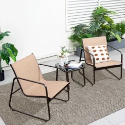 3-Teiliges Terrassen-Gesprächsset Outdoor-Metallstuhl- und Tischset Braun