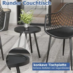 3-teiliges Terrassenmöbel-Set Bistrostühle und Beistelltisch mit Sitzflächen + Tischplatte aus PP Schwarz
