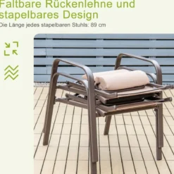3-teiliges Terrassenmöbel-Set Couchtisch aus Hartglas und 2 stapelbare Stühle braun