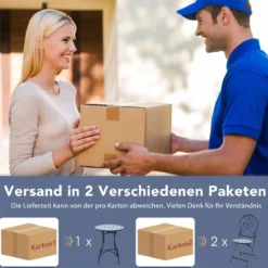 3-teiliges Terrassenmöbel-Set mit rundem Tisch und 2 Klappstühlen Blau und Schwarz