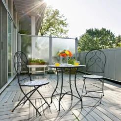 3-teiliges Terrassenmöbel-Set mit rundem Tisch und 2 Klappstühlen Blau und Schwarz