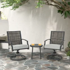 3-teiliges Terrassenmöbel-Set mit Kaffeetisch & Weichen Sitzkissen & Robustem Metallrahmen