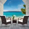 3-Teiliges Terrassenmöbel-Set 2 PE-Rattan-Stühle und Kaffeetisch Cremeweiß