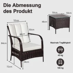 3-Teiliges Terrassenmöbel-Set 2 PE-Rattan-Stühle und Kaffeetisch Cremeweiß