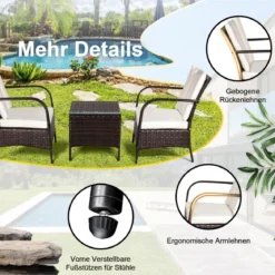3-Teiliges Terrassenmöbel-Set 2 PE-Rattan-Stühle und Kaffeetisch Cremeweiß