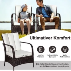 3-Teiliges Terrassenmöbel-Set 2 PE-Rattan-Stühle und Kaffeetisch Cremeweiß