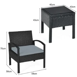 3-teiliges Terrassen-Set Outdoor-Rattan-Set mit Sitzkissen & Couchtisch modernes Möbel-Set Grau