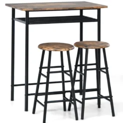 3-teiliges Tisch- und Stuhl-Set Tisch mit 2 Hockern Vintage-Möbelset Kaffee