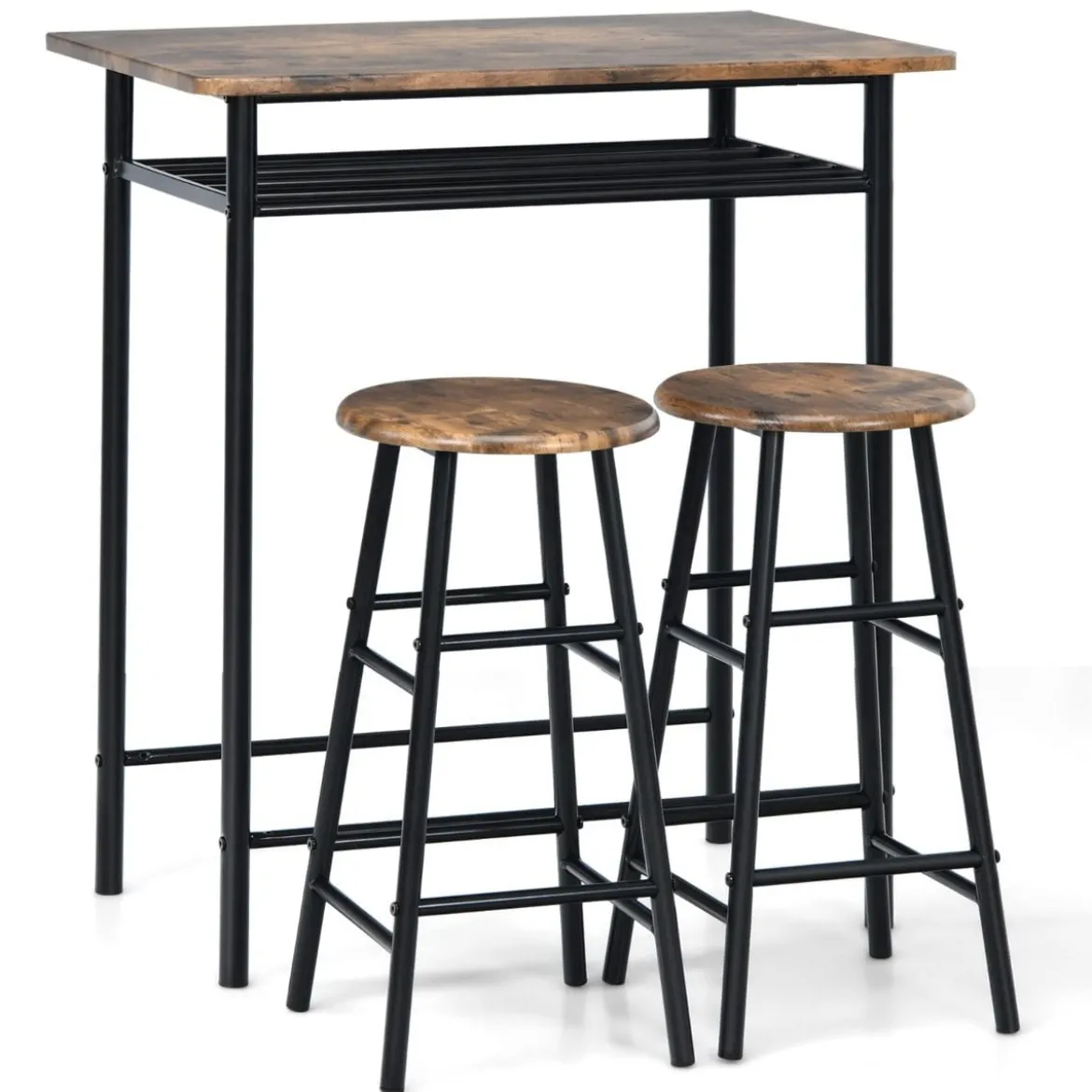 3-teiliges Tisch- und Stuhl-Set Tisch mit 2 Hockern Vintage-Möbelset Kaffee