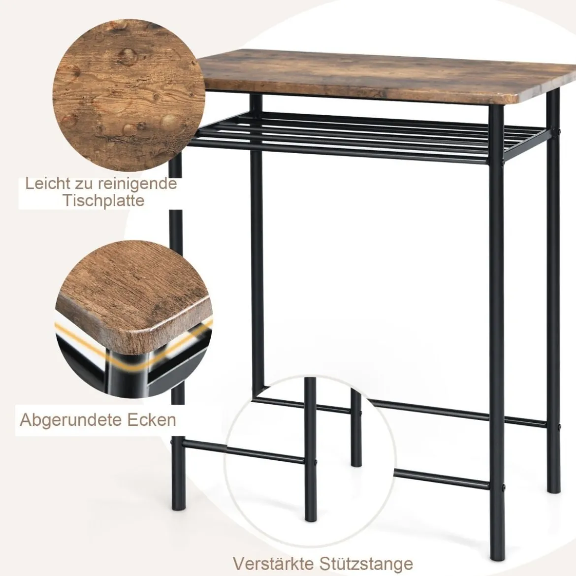 3-teiliges Tisch- und Stuhl-Set Tisch mit 2 Hockern Vintage-Möbelset Kaffee