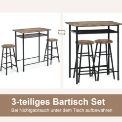 3-teiliges Tisch- und Stuhl-Set Tisch mit 2 Hockern Vintage-Möbelset Kaffee