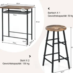 3-teiliges Tisch- und Stuhl-Set Tisch mit 2 Hockern Vintage-Möbelset Kaffee
