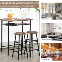 3-teiliges Tisch- und Stuhl-Set Tisch mit 2 Hockern Vintage-Möbelset Kaffee