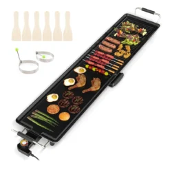 Teppanyaki Grill 1800W Elektrische Grillplatte Antihaft Tischgrill mit Einstellbarer Temperatur Thermostat und Fettauffangschale 100cm