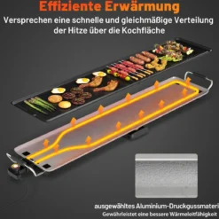 Teppanyaki Grill 1800W Elektrische Grillplatte Antihaft Tischgrill mit Einstellbarer Temperatur Thermostat und Fettauffangschale 100cm