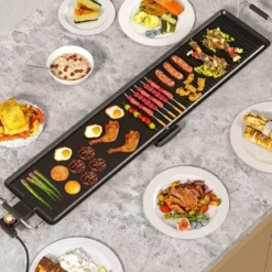 Teppanyaki Grill 1800W Elektrische Grillplatte Antihaft Tischgrill mit Einstellbarer Temperatur Thermostat und Fettauffangschale 100cm