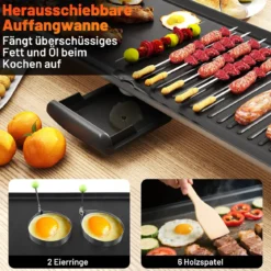 Teppanyaki Grill 1800W Elektrische Grillplatte Antihaft Tischgrill mit Einstellbarer Temperatur Thermostat und Fettauffangschale 100cm