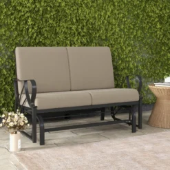 Terrassenbank mit Kissen gespritztem Metallrahmengebogenen Armlehnen ergonomischem Design Braun