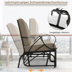 Terrassenbank mit Kissen gespritztem Metallrahmengebogenen Armlehnen ergonomischem Design Braun