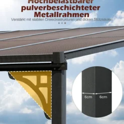 Terrassenüberdachung 3 x 4 m Pergola mit schrägen Polycarbonat-Dach freistehendes Terrassendach zur Wandmontage Pavillon für Terrasse