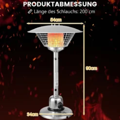 Terrassenheizer für Tischplatte mit 4000 W Heizleistung & Überhitzungsschutz Tischheizer Silber