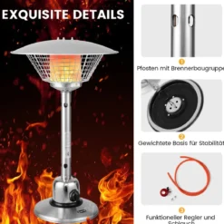 Terrassenheizer für Tischplatte mit 4000 W Heizleistung & Überhitzungsschutz Tischheizer Silber